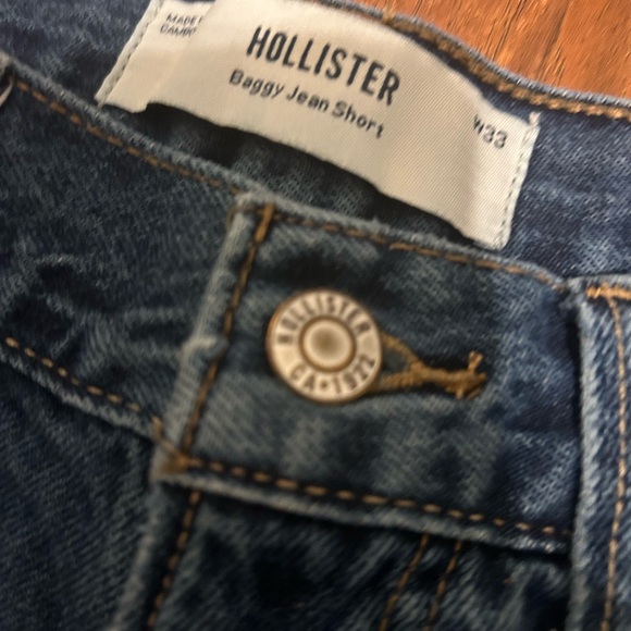 Hollister Dark Wash Super Baggy Denim Shorts Knee-Length Zipper Pockets Jorts - Picture 9 of 14